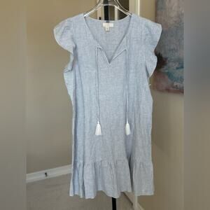 Cupio Linen Blend Shift Dress in White and Blue Pinstripe Women’s small